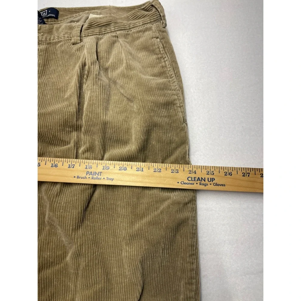 VTG Polo Ralph Lauren Corduroy Pleated Pants Tan Khaki Mens Size 38 x 30 Y2K‎